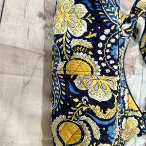 Quilted Floral Tote in Navy, Yellow & White
